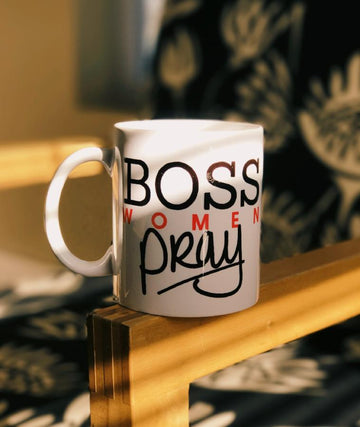 Boss Women Pray White glossy mug