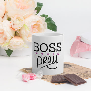 Boss Women Pray White glossy mug